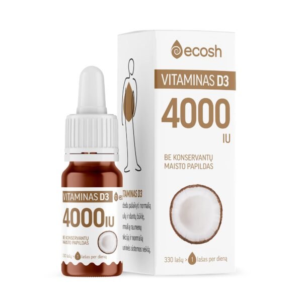 ECOSH vitaminas D3 su kokosų aliejumi 4000IU, 10ml