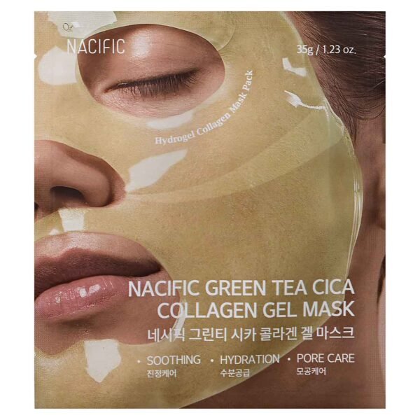 NACIFIC Green Tea Cica Collagen Gel Mask kolageno gelinė kaukė su žaliosios arbatos ir azijinės centelės kompleksu, 35 g