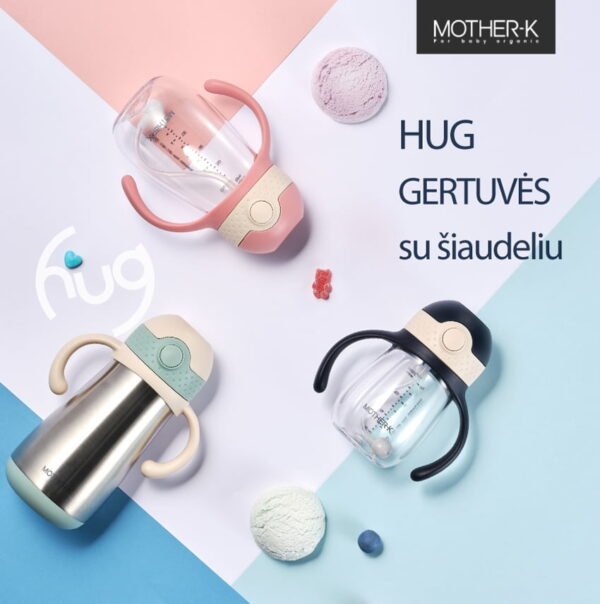 Mother-K HUG tritano gertuvė su šiaudeliu, 300 ml (pink beige) - Image 11
