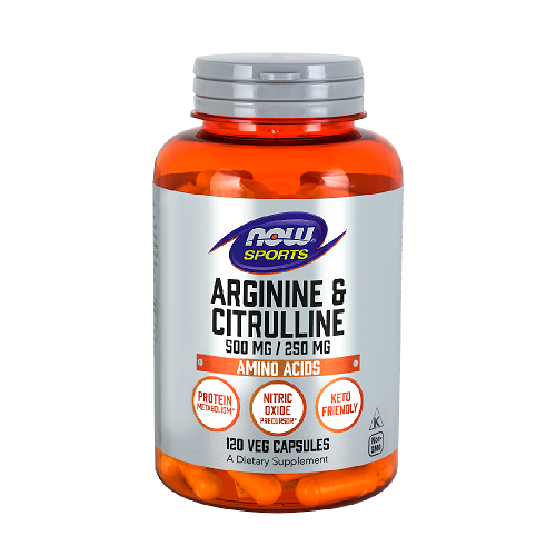 NOW Arginine 500mg & Citrulline 250mg 120 Veg. Capsules